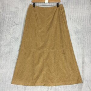 Talbots Faux Suede Lined Long Skirt Sz 14 Tan A-Line Side Zipper Ankle Length